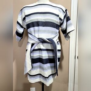 NWT ASOS Tie Front Shift Dress in Natural Fiber Stripe Size 12